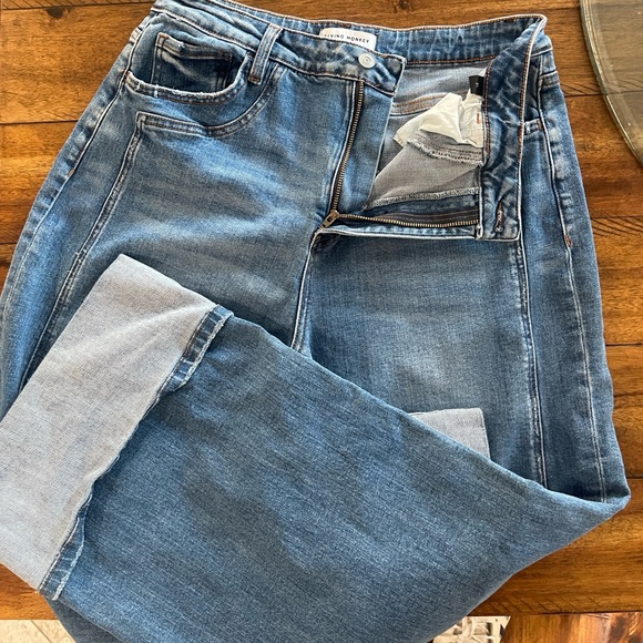 Flying Monkey high rise wide cuffed wide leg medium wash blue denim jeans sz 31 - Picture 3 of 16
